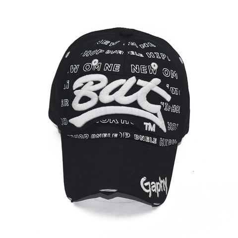 Casquette De Baseball Coton Lavé Broderie 3D Imprimé Lettres Déchiré Ajustable Hip Hop Streetwear Chapeau
