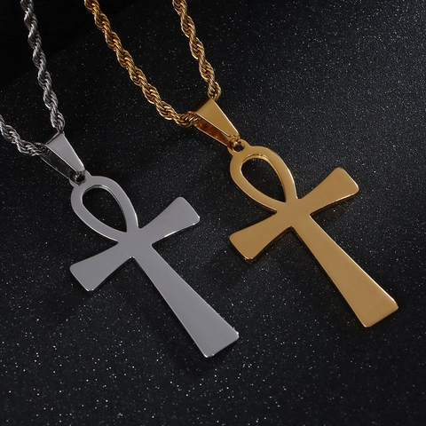 Ankh Cross Pendant Stainless Steel Egyptian Key Of Life Hip Hop Religious Jewelry For Men Women