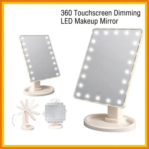 Specchio Trucco LED ABS Plastica Vetro HD Rotazione Completa Touch Screen Dimmerabile Doppia Alimentazione Base Portaoggetti