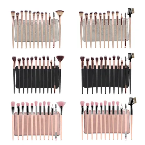 Brocha Para Base Brocha Para Sombras Brocha Para Polvos Cerdas Sintéticas Suaves Mango De Plástico Con Neceser De Viaje
