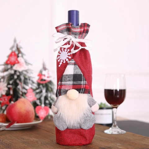 Copribottiglie Di Vino Gnomo Natale Tessuto Peluche Scozzese Decorazione Tomte Per Tavola Festa Bar Decorazione Nordica
