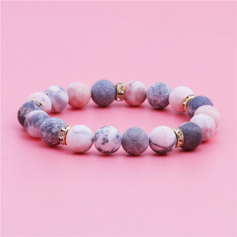 Bracciale Di Perline In Pietra Naturale Opaca Con Distanziatori In Lega Dorata E Strass Perline Rotonde Elastico