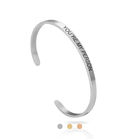 Bracelet Jonc Acier Inoxydable 304 Gravé You Re My Person Finition Satinée Bangle Minimaliste Cadeau Couple