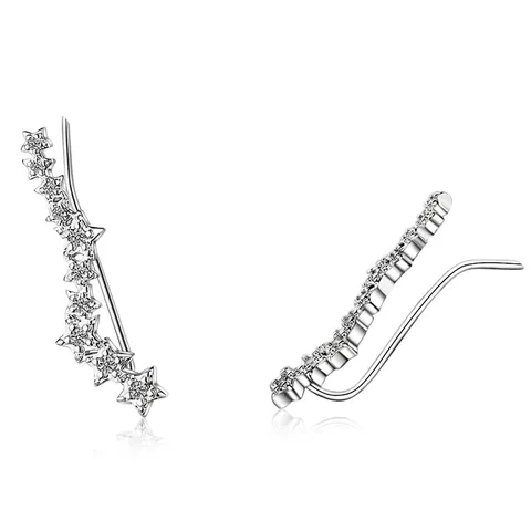 Orecchini a Bottone Ear Climber con Pentagramma a Stella in Stile Coreano Rame Placcato Argento con Strass per Donna