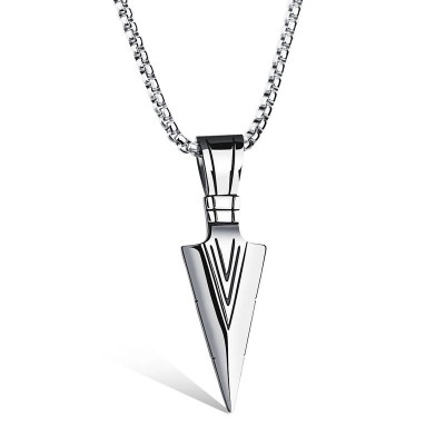 Collar Con Colgante De Punta De Flecha Titanio Acero Inoxidable Joyería Geométrica Retro Para Hombres Estilo Hip Hop Vikingo