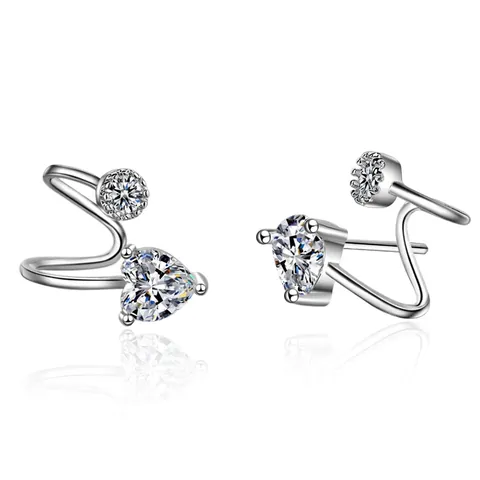 Fashion Copper Heart Stud Earrings For Women Korean Sweet Rhinestone Inlaid Niche Minimalist Silver Color Earrings Jewelry