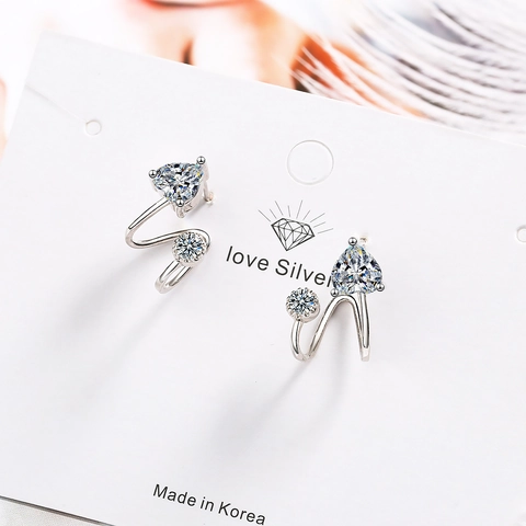 Fashion Copper Heart Stud Earrings For Women Korean Sweet Rhinestone Inlaid Niche Minimalist Silver Color Earrings Jewelry