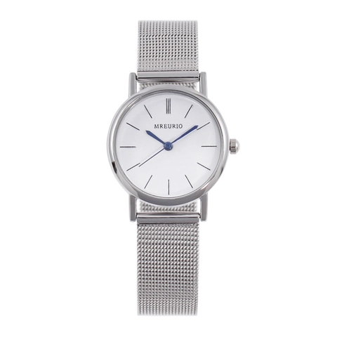 Orologio Al Quarzo Minimalista Cassa Lega Cinturino Maglia Acciaio Inox Display Analogico Donne Uomini Fibbia Moda