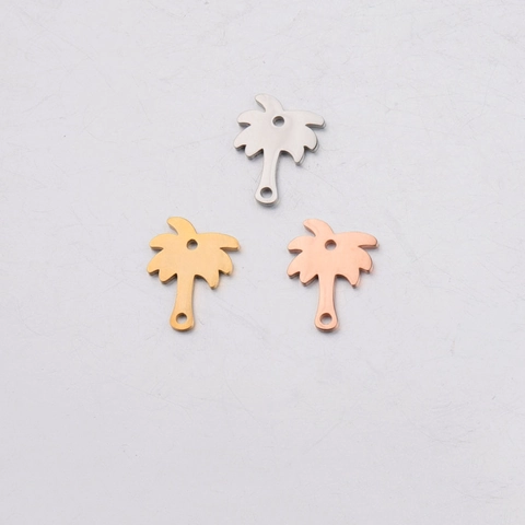 Colgantes De Cocotero Acero Inoxidable Diseño Hueco Pulido Espejo Dijes Pequeños Accesorios Para Crear Joyas DIY Tropical