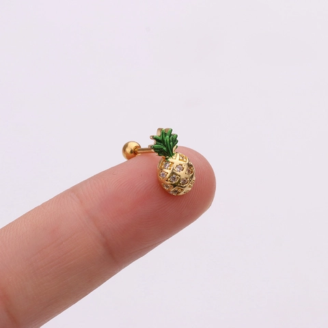 Screw Back Stud Earrings With Stainless Steel Earring Post Cubic Zirconia Pineapple Star Moon Crown Heart Piercing Jewelry