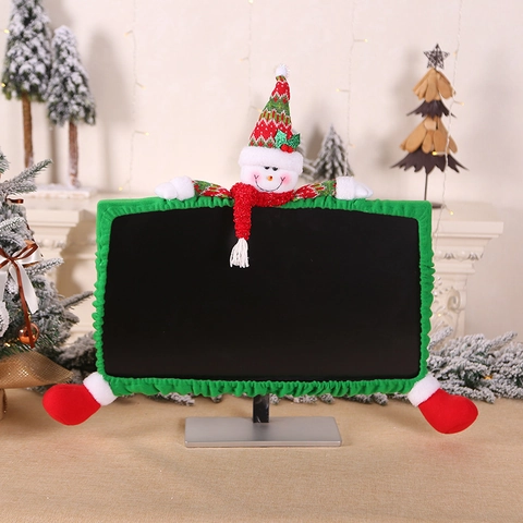 Copertura Monitor Computer Natale Elastico Peluche Cartone Animato 3D Babbo Natale Pupazzo Di Neve Renna Antipolvere Decorazione