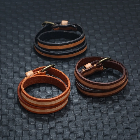 Bracciale In Pelle Di Vacchetta Vintage Per Uomo E Donna Multistrato Con Fibbia In Lega Retro Polsino