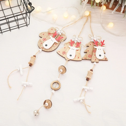 Colgantes de Madera de Reno de Navidad Cabeza de Reno Patrón de Copo de Nieve Adornos de Madera Para Decoración de Hogar