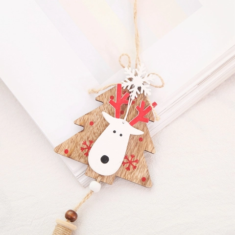 Wooden Christmas Hanging Ornaments Reindeer Snowflake Bell Tree Glove Pendant For Xmas Party Home Decoration