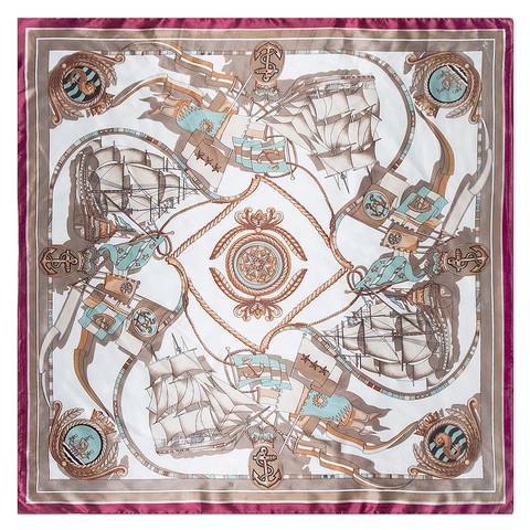 Pañuelo Cuadrado Grande de Satén Con Estampado Náutico para Mujer Patrón de Brújula y Ancla Vintage Pañuelo de Moda