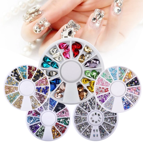 Nail Art Rhinestones Acrylic Multi Shape Colorful Gems In Wheel Box For DIY Manicure Salon Simple Sweet Style