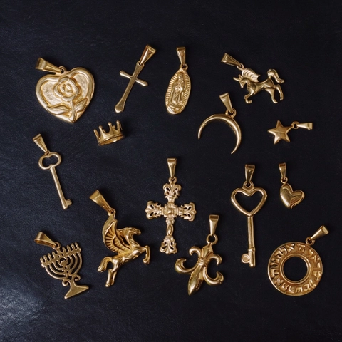 Gold Plated Stainless Steel Pendants Vintage Unicorn Pegasus Moon Heart Rose Cross Star Charms For Necklace DIY Jewelry