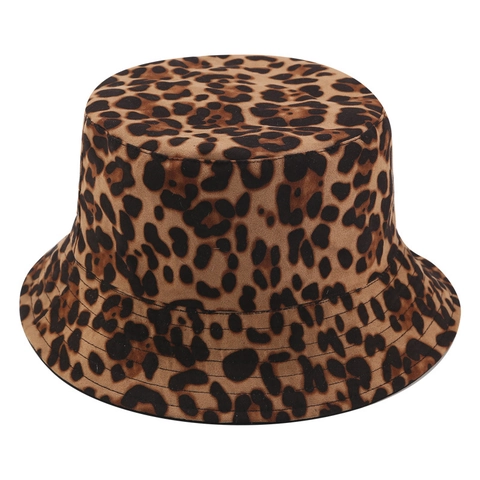 Leopard Print Bucket Hat Suede Sun Protection Outdoor Leisure Fashionable Wide Brim Women Fisherman Cap Foldable
