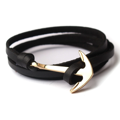 Bracciale Avvolgente Con Ancora Nautica Lega E Pelle Multistrato Gioielli Di Moda Regolabili Per Uomo E Donna