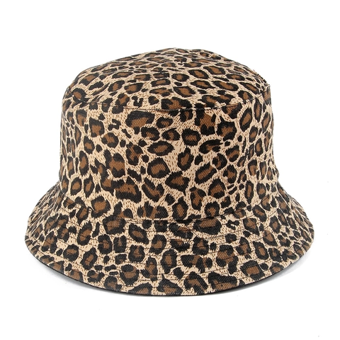 Luipaardprint Vissershoed Omkeerbaar Zonbescherming Katoen Polyester Mode Opvouwbare Emmer Hoed Voor Volwassenen
