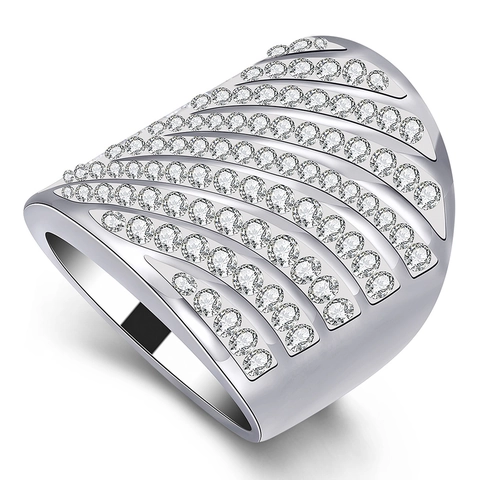 Anello a Fascia Larga in Acciaio Inossidabile Con Strass per Donna Moda 9 File Multi Row Geometrico Anello da Dito