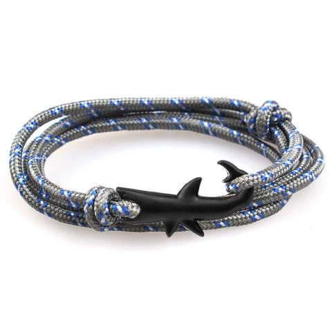 Shark Charm Braided Rope Bracelet For Men Women Nautical Marine Style Alloy Clasp Adjustable Multi Layer Wrap Jewelry