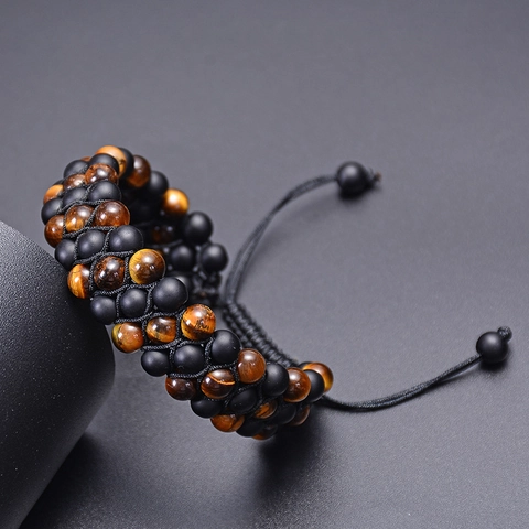 Natural Tiger Eye Matte Stone Multi Layer Braided Bracelet Hand Woven Adjustable Rope Healing Energy Jewelry For Men Women