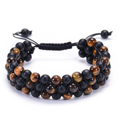 Natural Tiger Eye Matte Stone Multi Layer Braided Bracelet Hand Woven Adjustable Rope Healing Energy Jewelry For Men Women