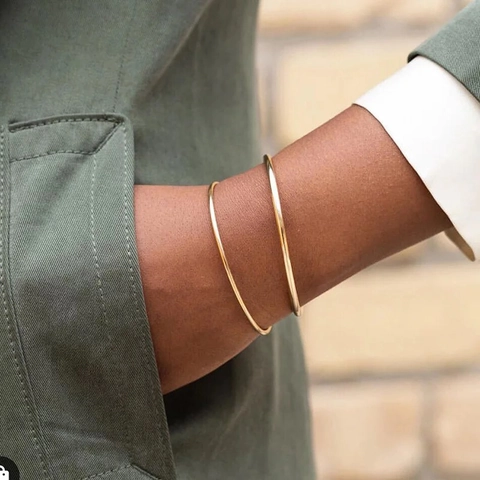 Minimalist Bangle Titanium Steel 18K Gold Plated Thin Narrow Square Round Wire Geometric Elegant Bracelet For Women