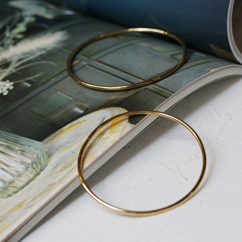 Minimalist Bangle Titanium Steel 18K Gold Plated Thin Narrow Square Round Wire Geometric Elegant Bracelet For Women