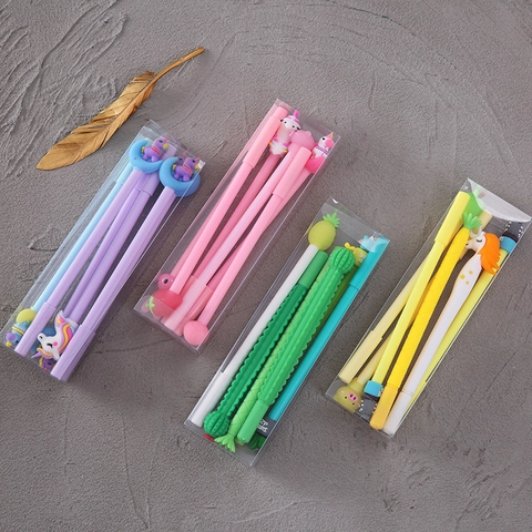 Cartoon Animal Silicone Topper Gel Pen Cute Unicorn Pig Rabbit 0.5mm Black Ink Signature Pen Student Stationery Office Writing Tool
