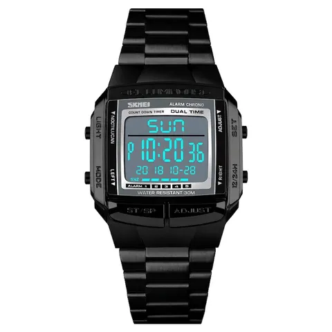 Men Digital Watch Stainless Steel Strap 30M Waterproof Alarm Dual Time Luminous Business Sport Fashion Wristwatch
