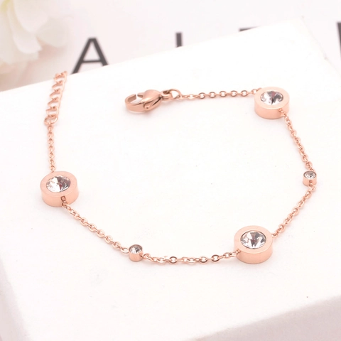 Βραχιόλι Από Ανοξείδωτο Ατσάλι Rose Gold Για Γυναίκες Με Στρογγυλό Ζιργκόν Ρωμαϊκό Στυλ Κομψή Αλυσίδα
