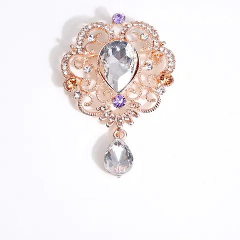 Baroque Retro Alloy Crystal Teardrop Brooch Pendant Hollow Out Palace Style Jewelry Accessories For Women