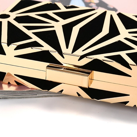 Borsa Da Sera Clutch In Velluto Con Telaio In Metallo Traforato Geometrico Art Deco Rigida Matrimonio Banchetto Elegante Retro Donna