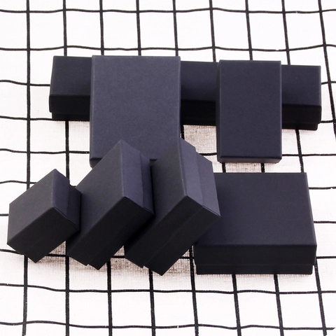 Matte Black Kraft Paper Jewelry Gift Box With Sponge Insert For Necklace Earring Ring Bracelet Cardboard Packaging Display Box