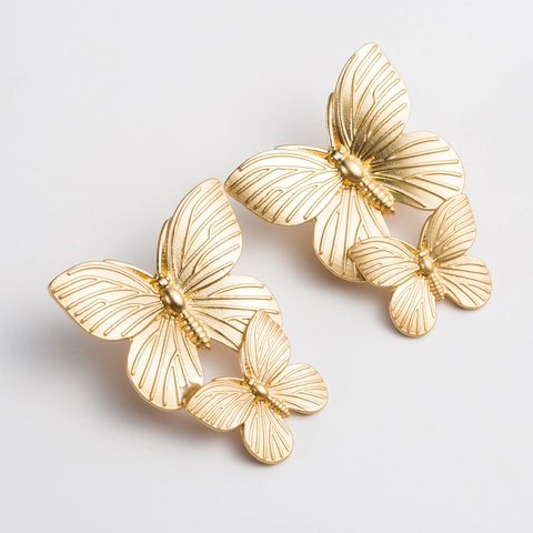 Vintage Butterfly Flower Conch Drop Earrings For Women Alloy Metal Textured Bohemian Style Jewelry Accessory