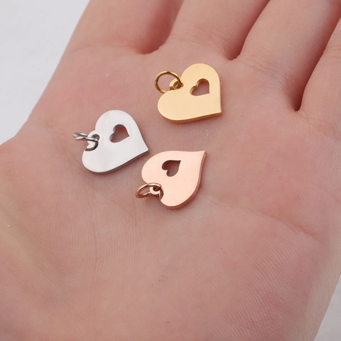 Heart Pendant 304 Stainless Steel Hollow Heart Cutout Mirror Polished DIY Jewelry Accessory For Necklace Bracelet Making