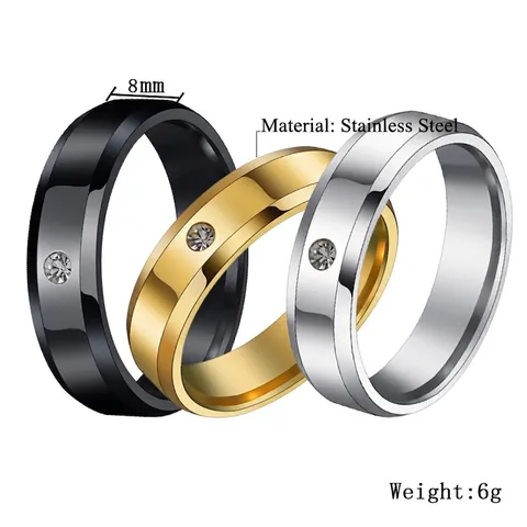 Anillo De Acero Inoxidable Banda De Borde Biselado Con Circonita Joyería Pulida Minimalista Para Hombres Y Mujeres