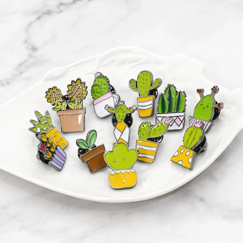 Spilla In Smalto Pianta Cartone Animato Lega Cactus Succulente Girasole Design In Vaso Distintivo Kawaii
