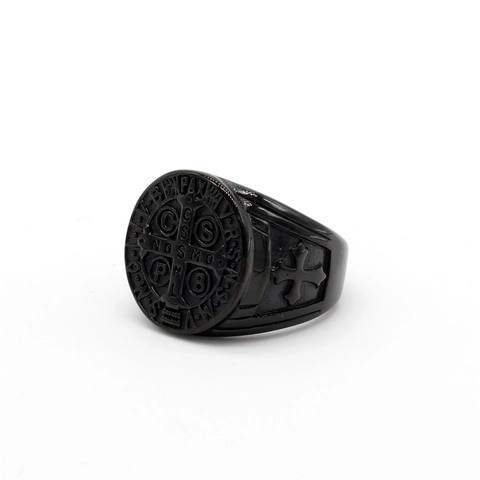 Anello Croce Medaglia San Benedetto Acciaio Inossidabile Retro Religioso Esorcismo Anello Sigillo Gioielli Per Uomo