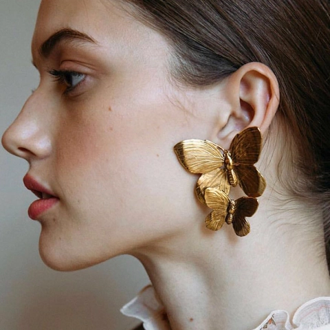 Vintage Butterfly Flower Conch Drop Earrings For Women Alloy Metal Textured Bohemian Style Jewelry Accessory