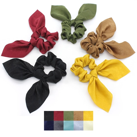 Coleteros De Satén Con Lazo Elegantes Gomas Para El Pelo Con Orejas De Conejo Color Sólido Accesorios Para El Cabello De Moda