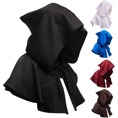 Adult Unisex Medieval Hooded Cloak Halloween Costume Reaper Cape Solid Color Polyester Retro Cosplay Party Performance Cloak