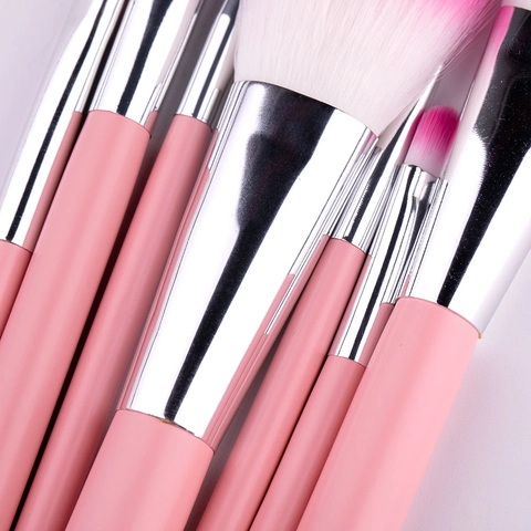 Pink Makeup Brushes Wood Handle Nylon Bristles Gradient Color Beauty Tools With PU Storage Bag