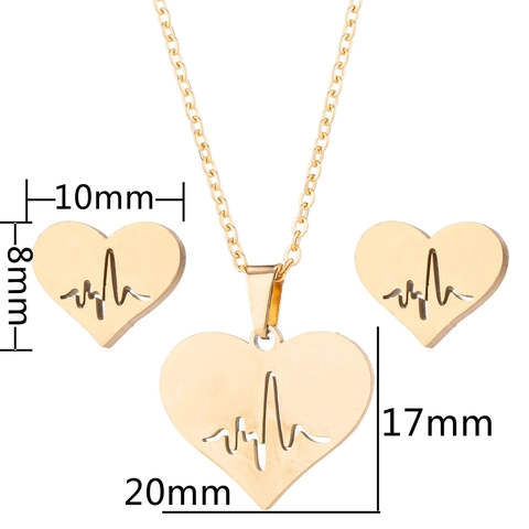 Collier Boucles D'oreilles Coeur Motif ECG Battement De Coeur Acier Inoxydable Mode Douce Accessoires Femmes
