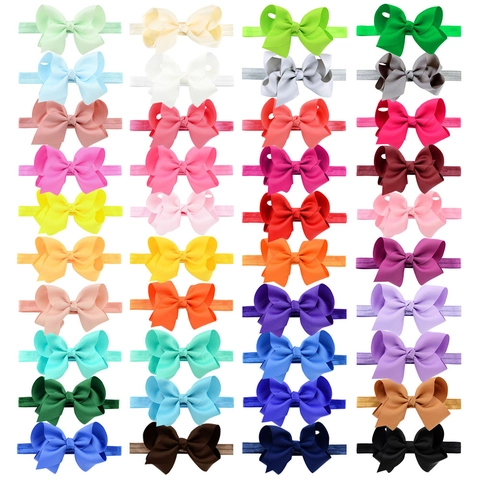 Handmade Grosgrain Ribbon Bow Baby Headband Elastic Soft Hair Band For Infants Toddlers Girls Solid Color Accessory
