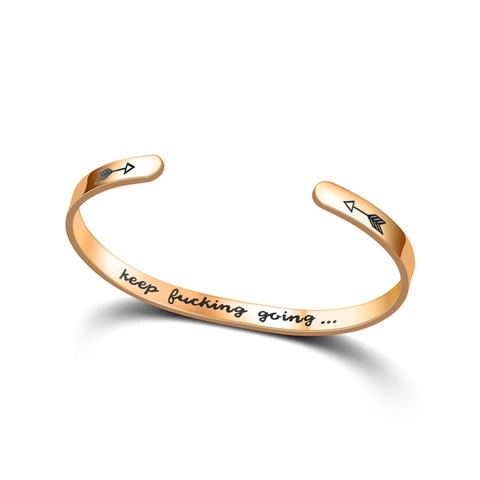 Minimalist Stainless Steel Open Cuff Bracelet For Men Women Engraved Inspirational Letter Arrow Pattern Personalized Fashion Jewelry Gift