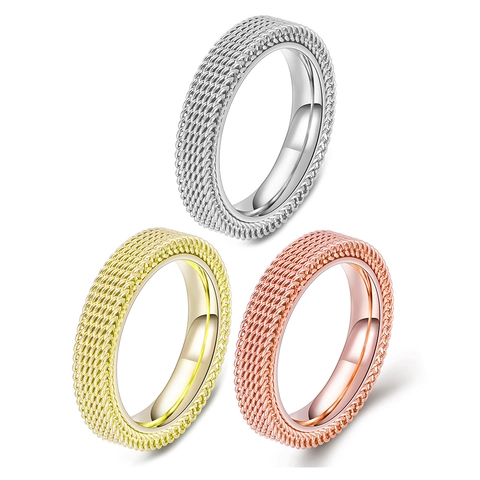 Bague En Acier Inoxydable Maille Tissée Bijoux Pour Hommes Femmes Accessoire Mode Moderne Quotidien