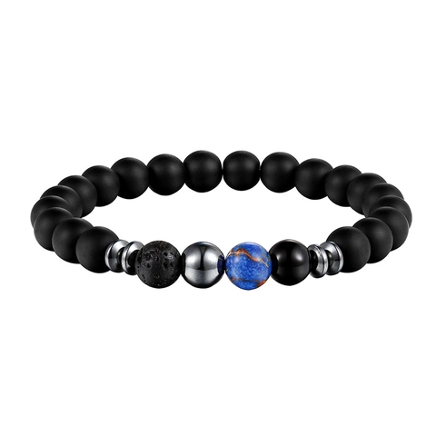 Matte Black Beaded Bracelet Natural Lava Stone Tiger Eye Turquoise Elastic Yoga Jewelry Unisex